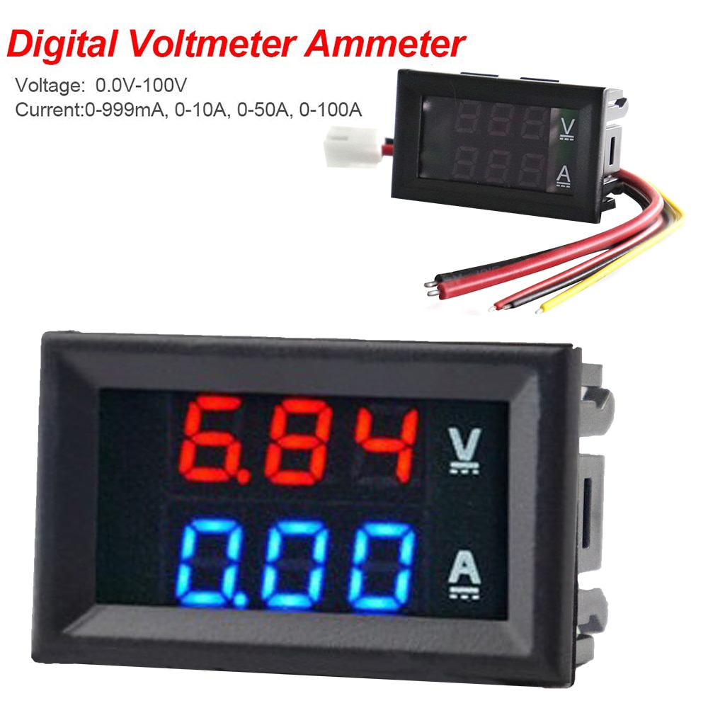 Amperímetro Digital LED de doble voltaje, voltímetro, amperímetro,  conectores de calibre, 5 cables, color azul y rojo, 0,28 , 0,28 pulgadas,  0-100V, 10A - AliExpress